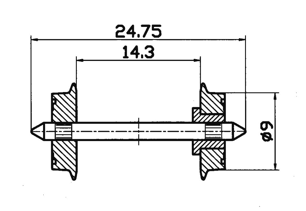 Roco 40194 - Radsatz eins.isol. 9mm    1 Pa