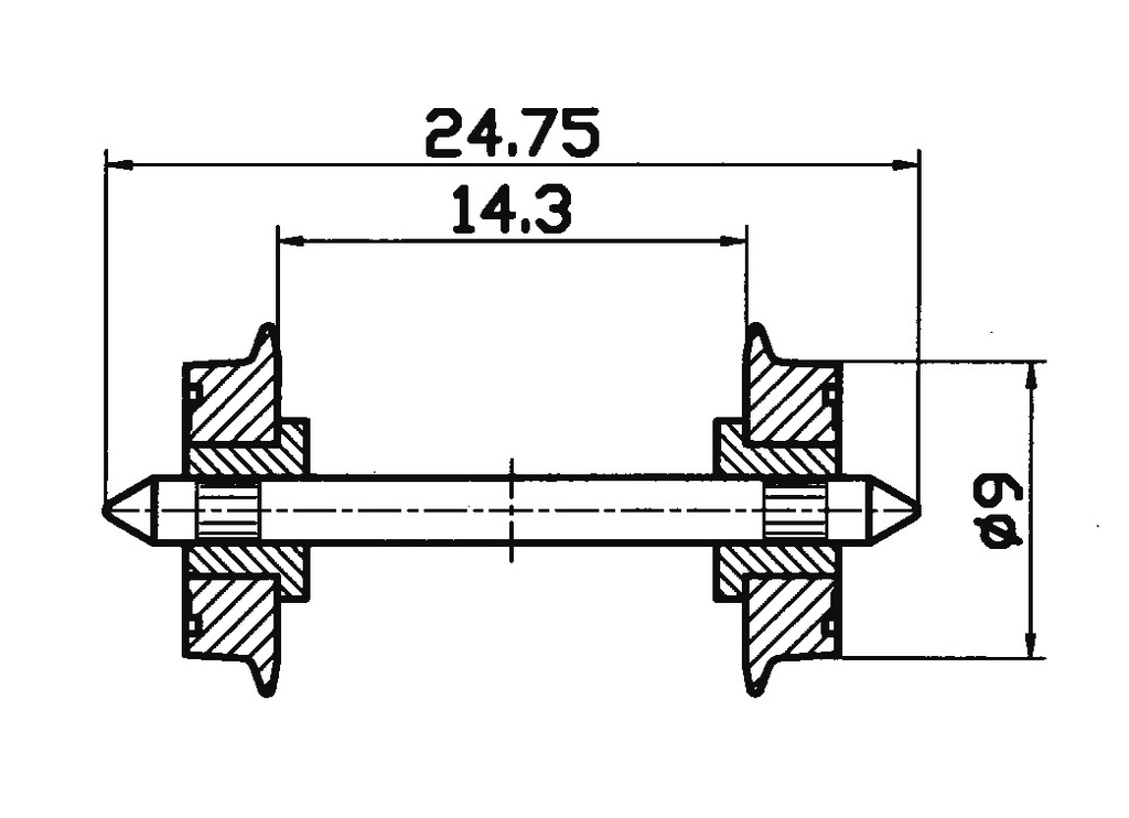 Roco 40197 - Radsatz 2fach isoliert 9mm 1 P