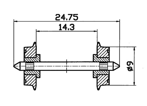 [RO.40197] Roco 40197 - Radsatz 2fach isoliert 9mm 1 P